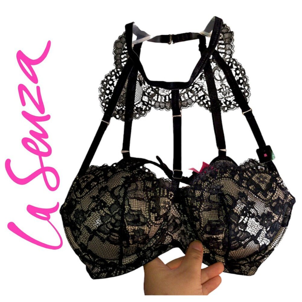 🔔2/$90🔔NWT RARE Sexy La SENZA Lace Padded Halter Bra Push-up in Black size M